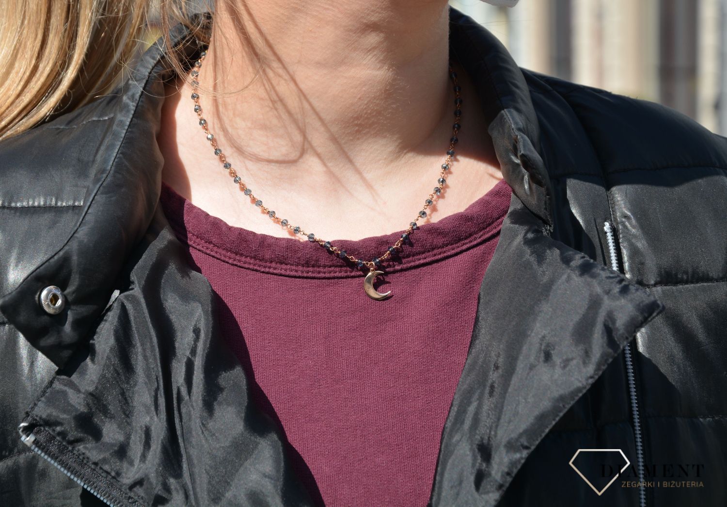 Naszyjnik srebrny książyc i koraliki w różowym pozłacaniu Dall'Acqua C RM 19894R.jpg